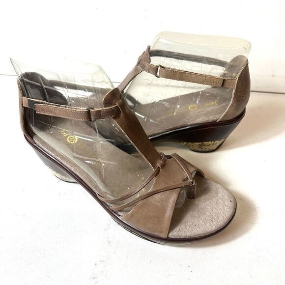 Jambu Sport Wedge Design Leather Cushioned Open Toe Heel Sandals Women 10M Brown - Picture 3 of 12